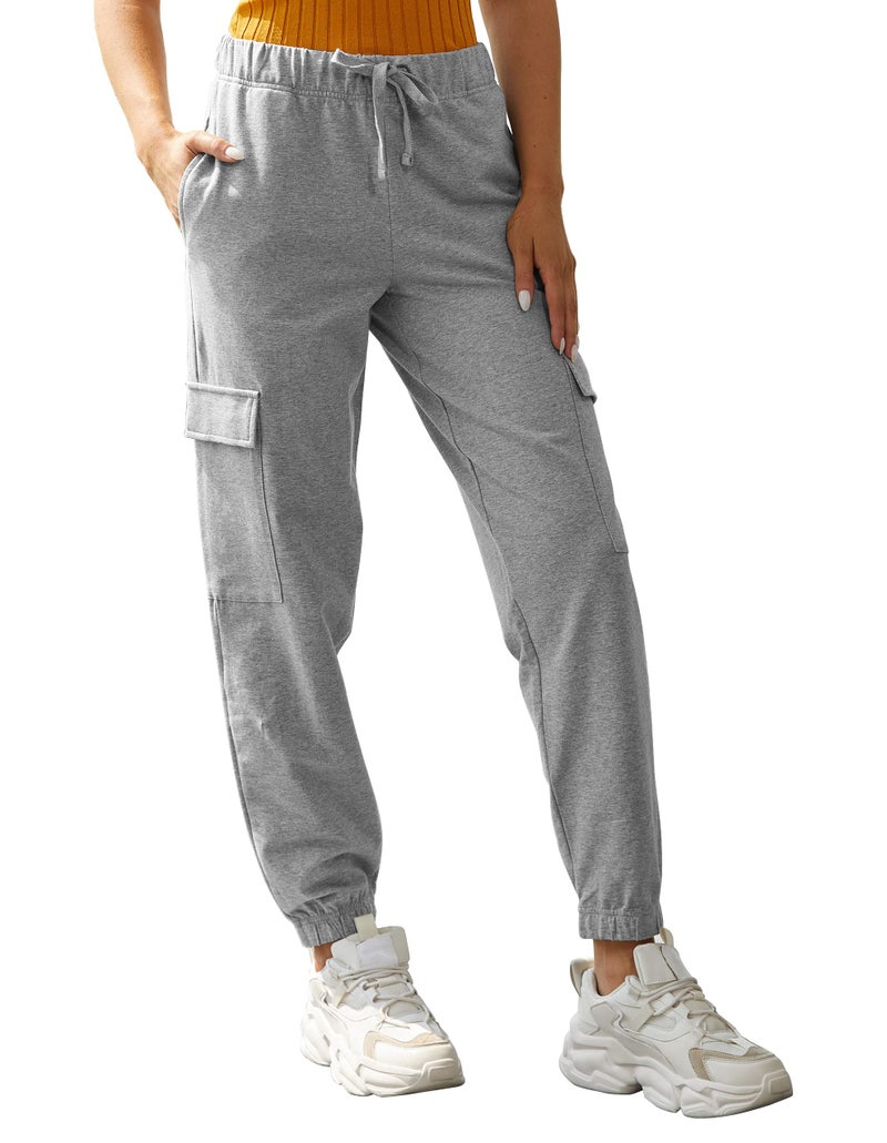 PULI Cargo Sweat Joggers for Women Ankle Cuff Y2K Casual Stretch Fashion 2023 Cotton with Pockets Heather Grey M - Image 1
